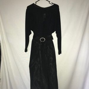 Vintage Lee Jordan Party Dress-Black-Belted-Shimmery Sweater Top